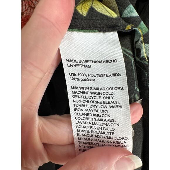 Chicos Top Womens Medium 1 Black Floral Sheer Ruffle Colorful Boho Bohemian - Picture 4 of 7